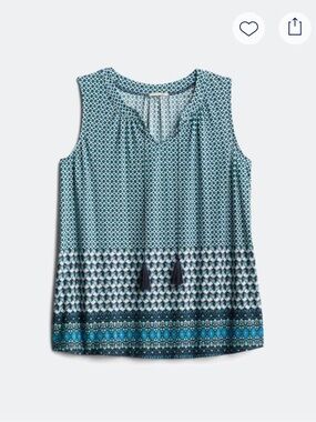 Beacon Tahiti Tie Neck Knit Top Plus Size 2X Flowy Tank Blue
